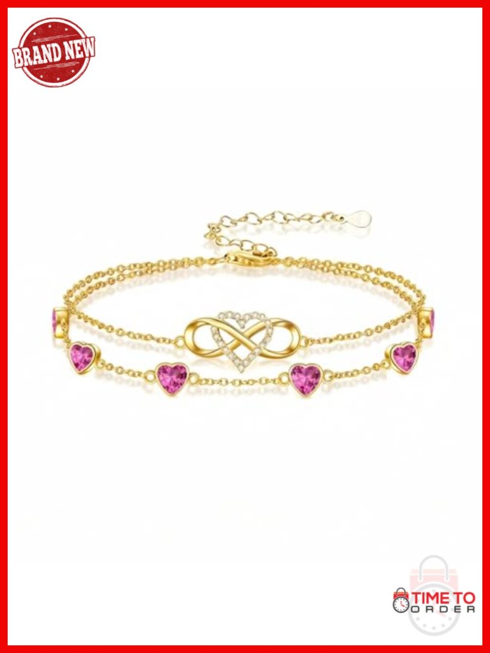 18K Gold Plated Infinity Birthstone Bracelet/Anklet with Heart Charm